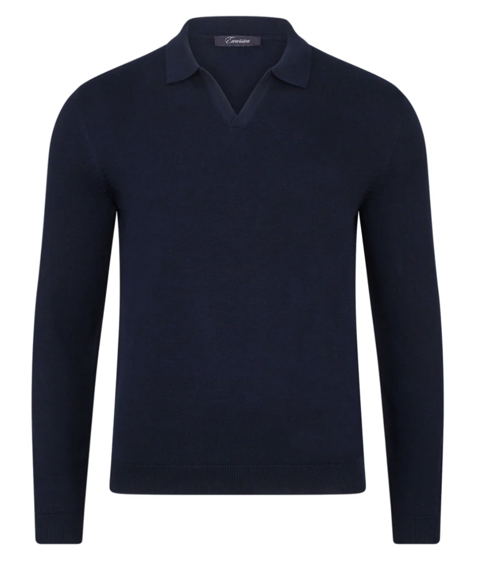 Navy Long Sleeve Cotton Buttonless Polo